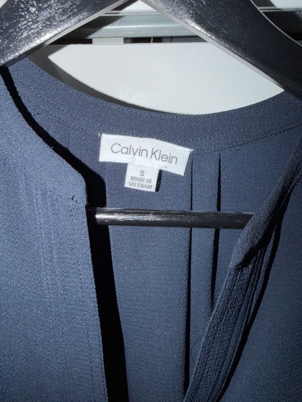 Calvin Klein Dark Navy Flutter Sleeve V-Neck Blouse - Picture 2 of 2